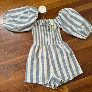 Womens NWT Saints & Hearts Blue White Striped Romper Size XS/S